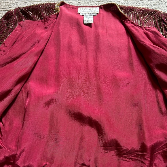Niteline Della Roufogali SILK Wine/ Gold BEADED CROPPED EVENING JACKET! - Picture 9 of 12